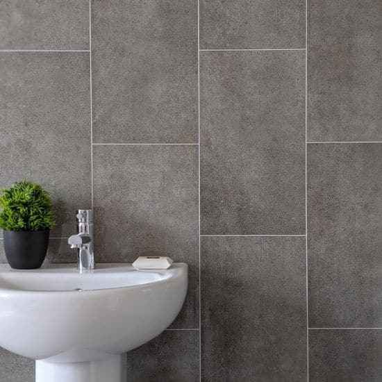 8mm Graphite Grey Tile Effect Bathroom Wall Panel - Pack of 4