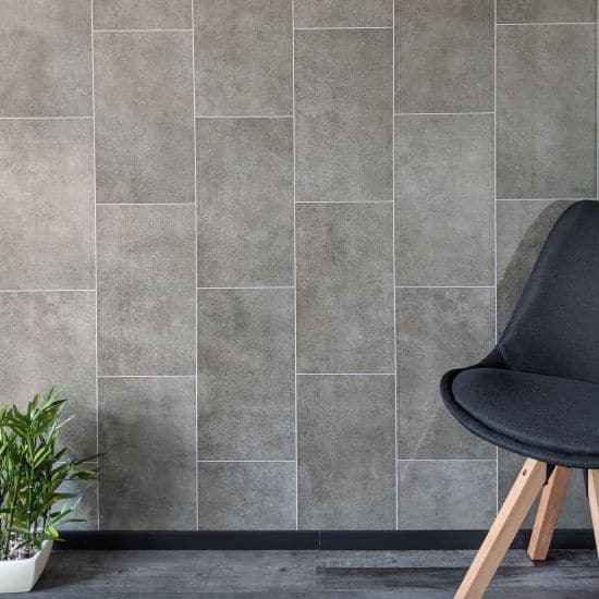 8mm Graphite Grey Tile Effect Bathroom Wall Panel - Pack of 4