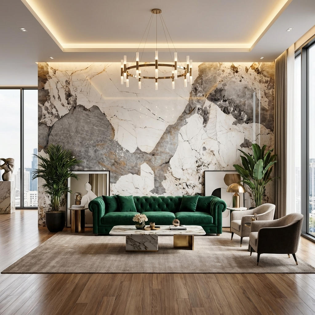 Pandora Granite Wood Veneer Wall Panels | 108" x 48" Infinity Design | Waterproof & Bendable Design - Wall Forma
