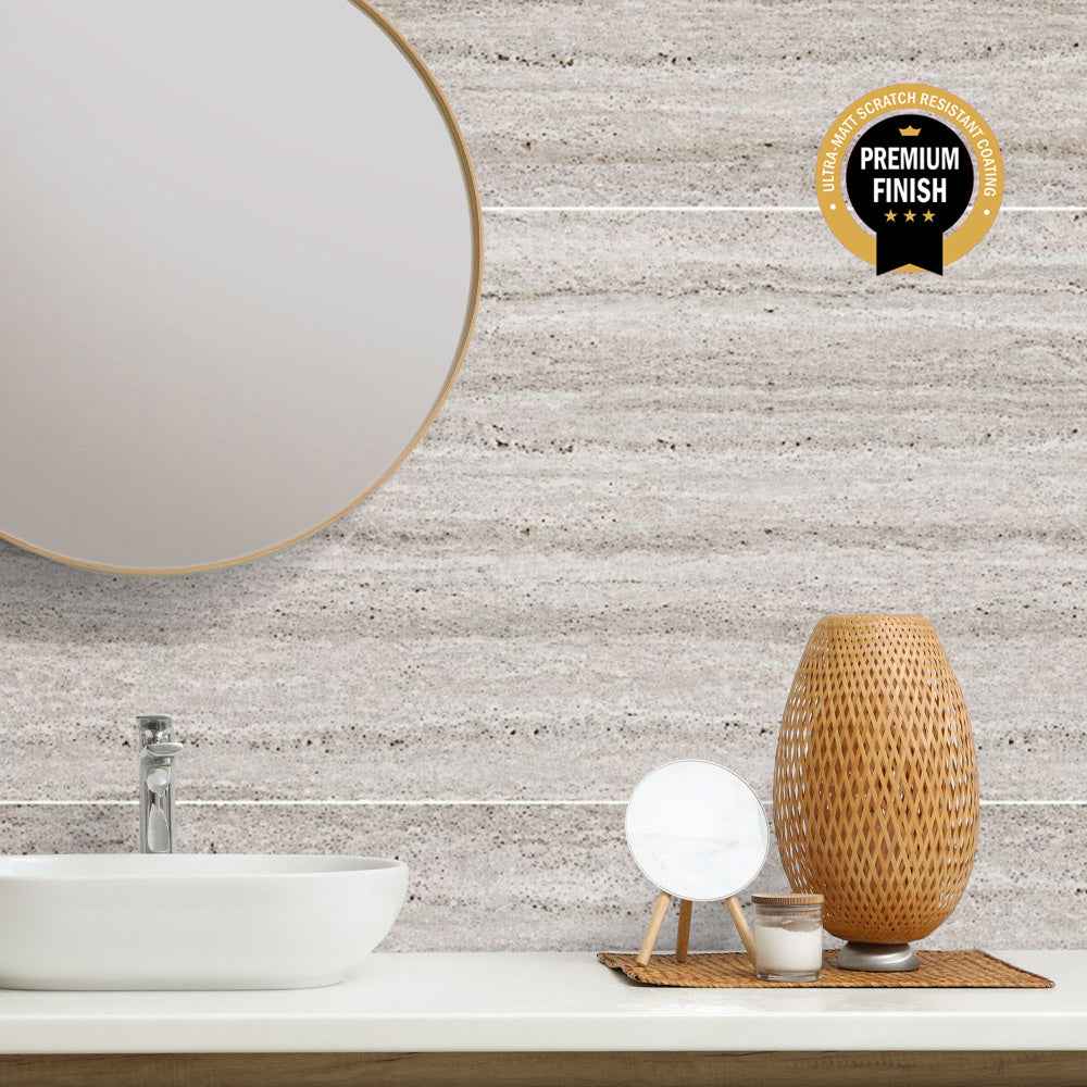 10mm Grey Travertine Large Tile Ultra Matt Shower Panel 1M x 2.4M