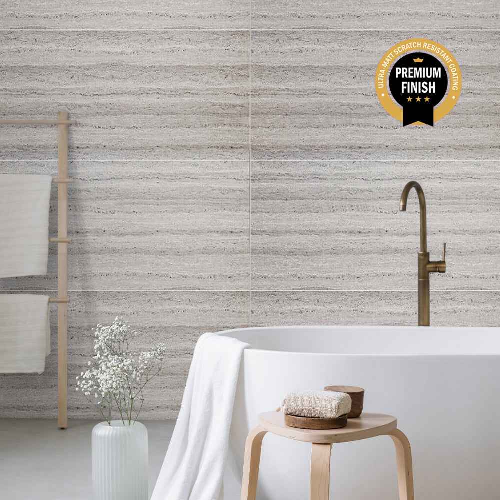 10mm Grey Travertine Large Tile Ultra Matt Shower Panel 1M x 2.4M