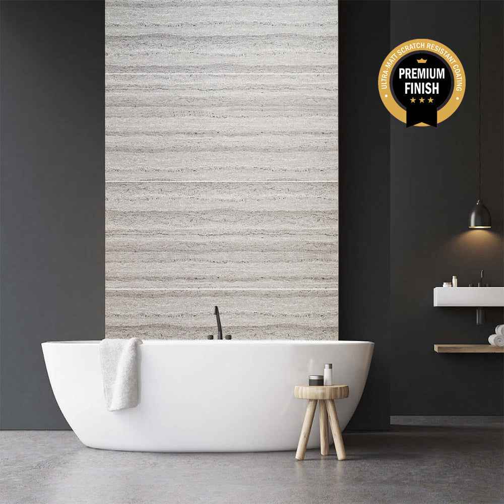 10mm Grey Travertine Large Tile Ultra Matt Shower Panel 1M x 2.4M