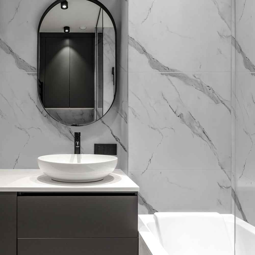10mm Large Tile Carrara Marble Matt Shower Panel 1M x 2.4M