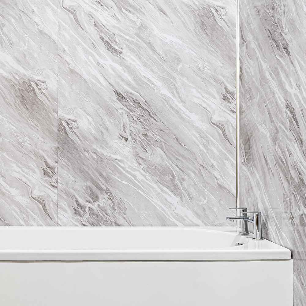 10mm Light Grey Marble Gloss Shower Panel 1M x 2.4M
