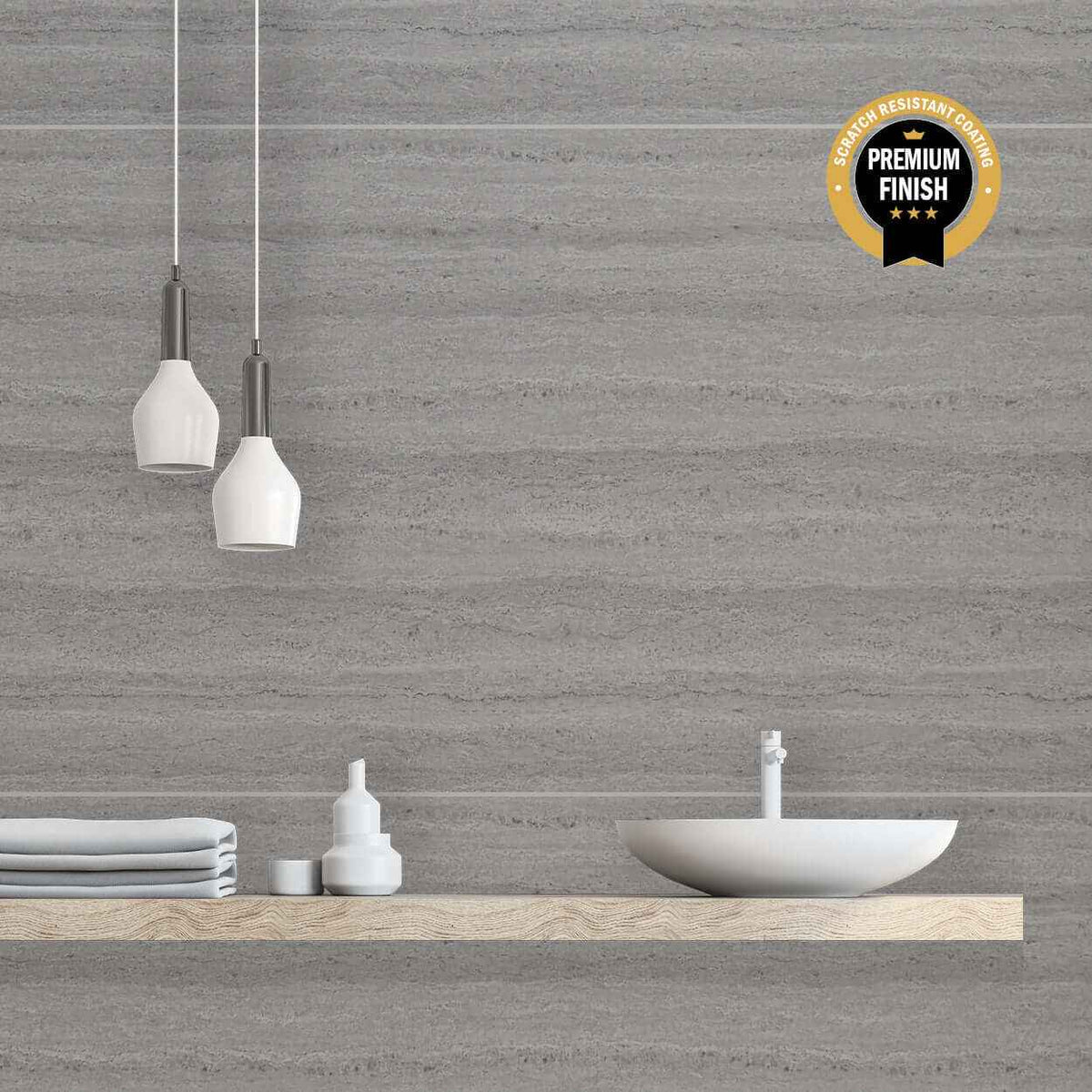 10mm Grey Travertine Large Tile Ultra Matt Shower Panel 1M x 2.4M