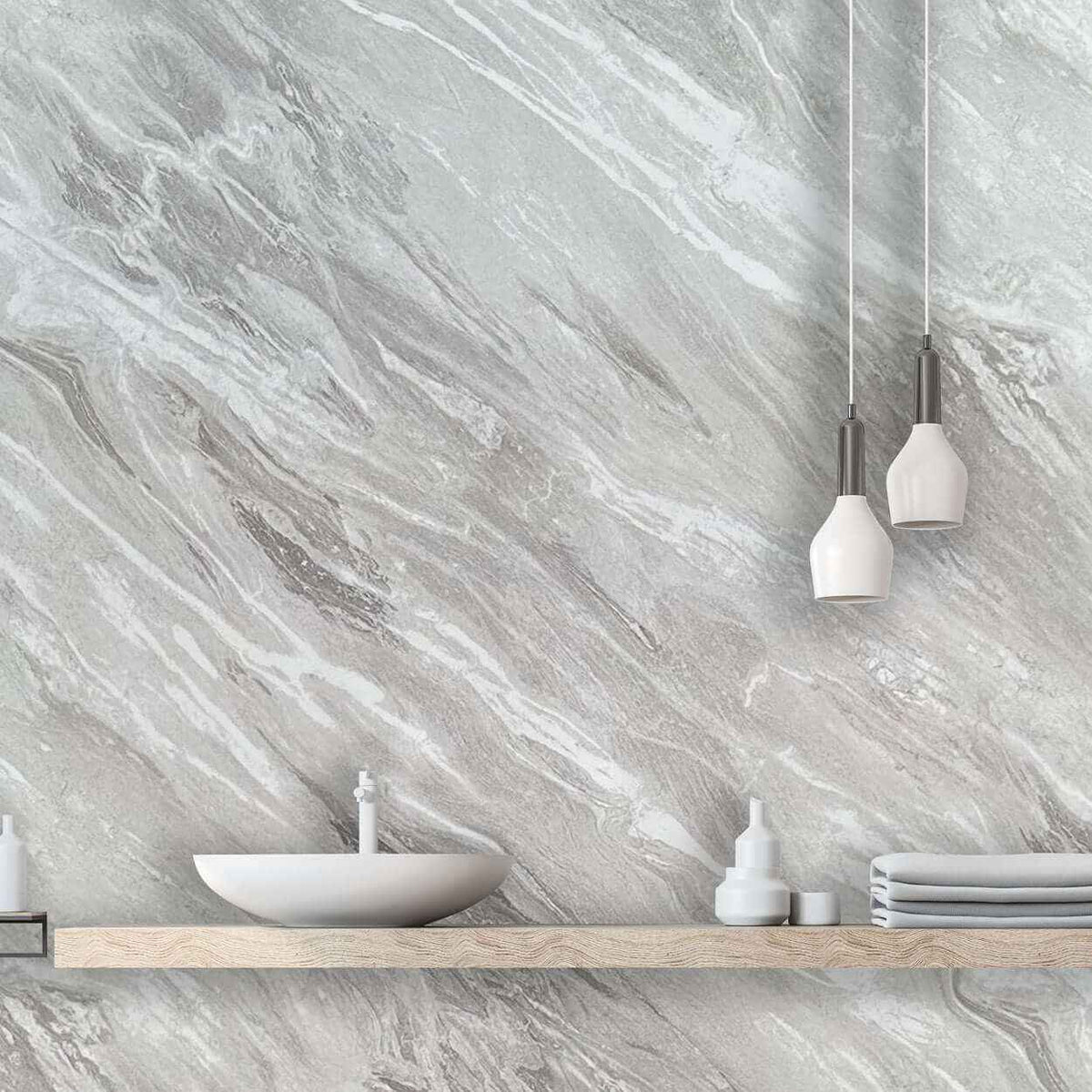 10mm Light Grey Marble Gloss Shower Panel 1M x 2.4M