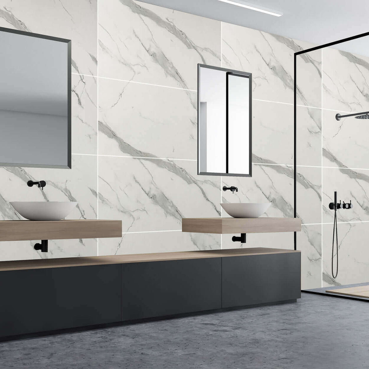 10mm Large Tile Carrara Marble Matt Shower Panel 1M x 2.4M - Wall Forma