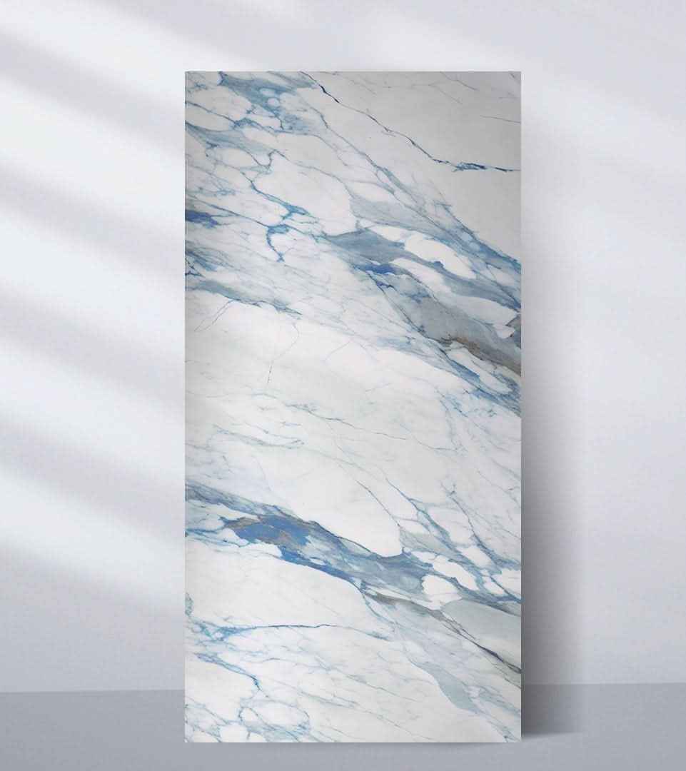 3D Calacatta Azur Marble UV Protected PVC Wall Panel - 4x8 ft, Fireproof & Waterproof, (32 sq. ft)