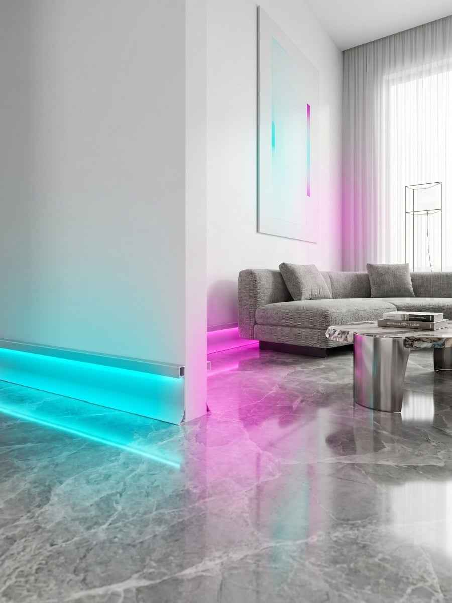 Premium White Aluminum LED Baseboard Molding Kit – Complete RGB Set (59 Ft / 9 Pieces)