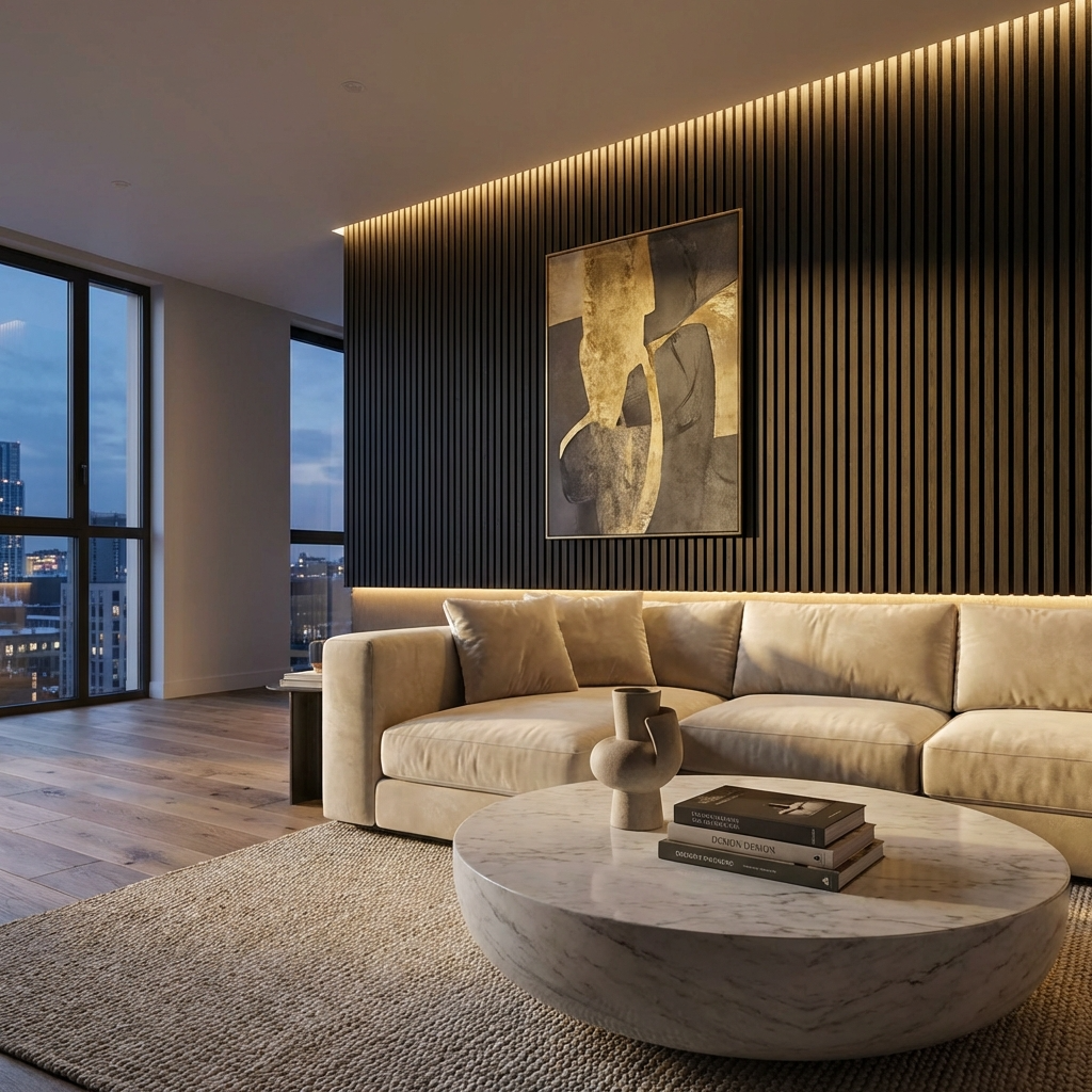Black Acoustic Wood Slat Wall Panel | Premium 3-Sided Veneer | Sound-Absorbing - Wall Forma