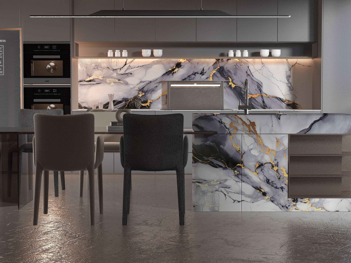 Blue Mist PVC Marble PVC Wall Panel - Waterproof (4x8 ft, 32 sq. ft)