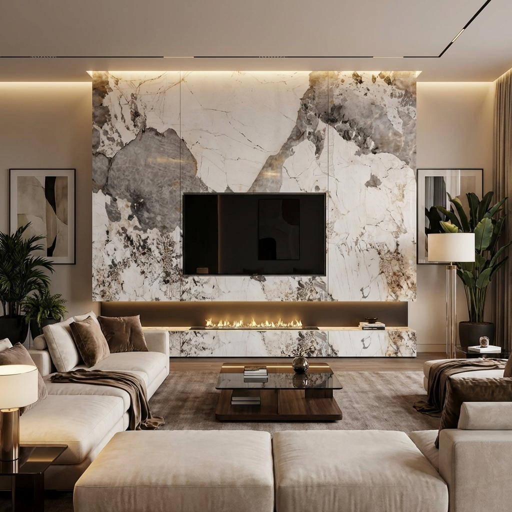 Pandora Granite Wood Veneer Wall Panels | 108" x 48" Infinity Design | Waterproof & Bendable Design - Wall Forma