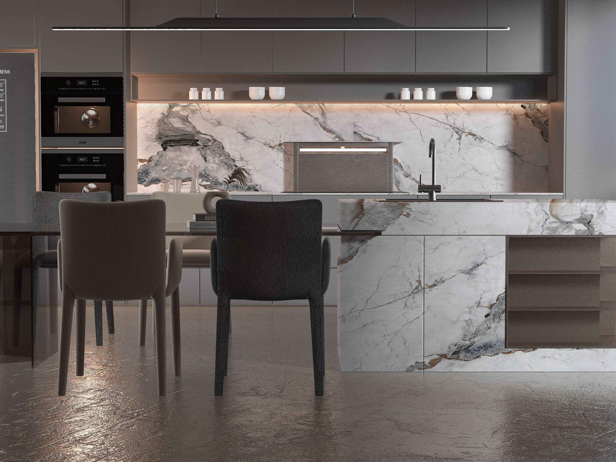 Gray Brown Veined Marble PVC Wall Panel - Waterproof (4x8 ft, 32 sq. ft)