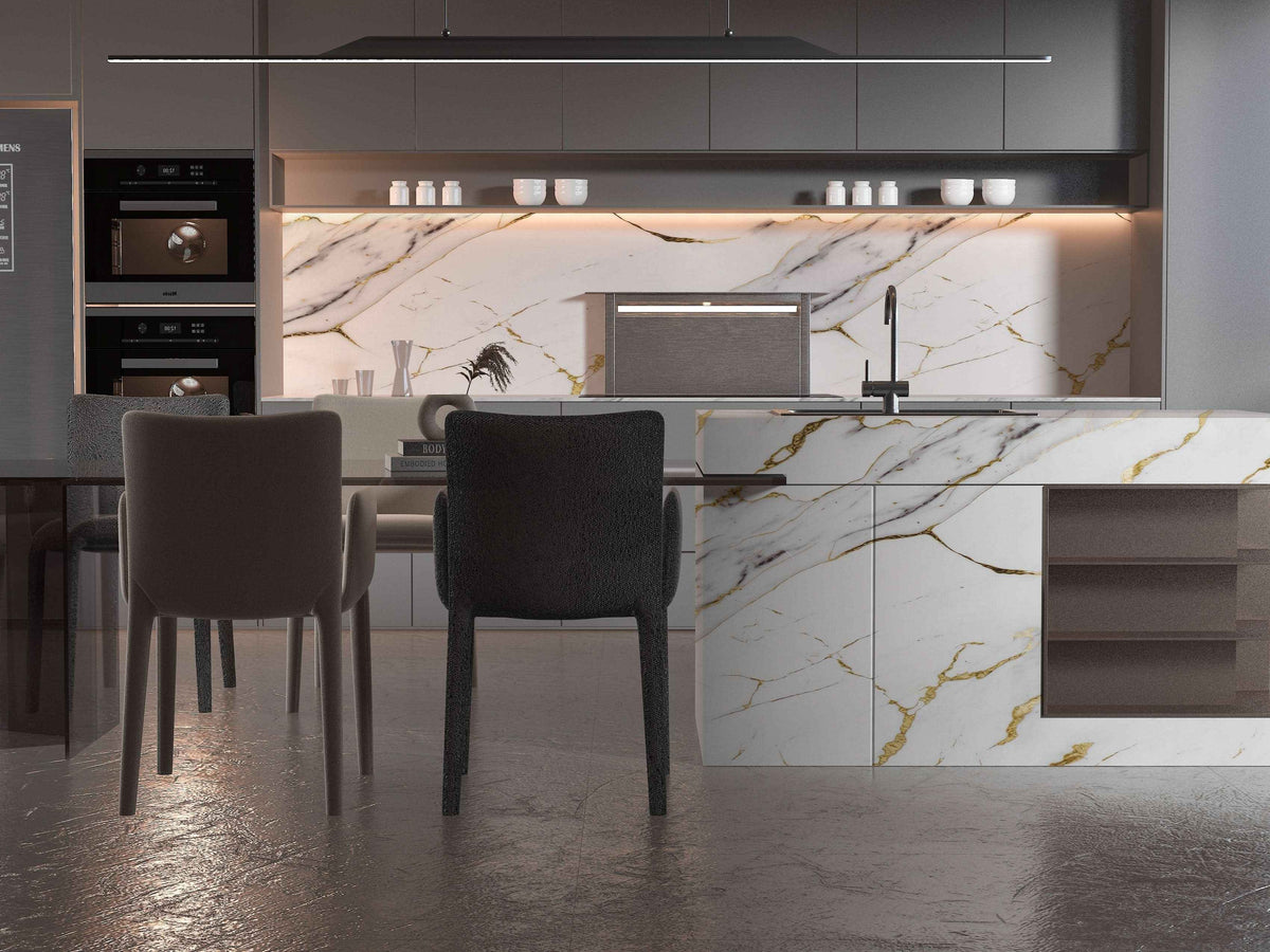 Luxe Gold Vein Marble PVC Wall Panel - Waterproof (4x8 ft, 32 sq. ft)