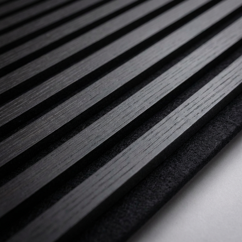 Black Acoustic Wood Slat Wall Panel | Premium 3-Sided Veneer | Sound-Absorbing - Wall Forma
