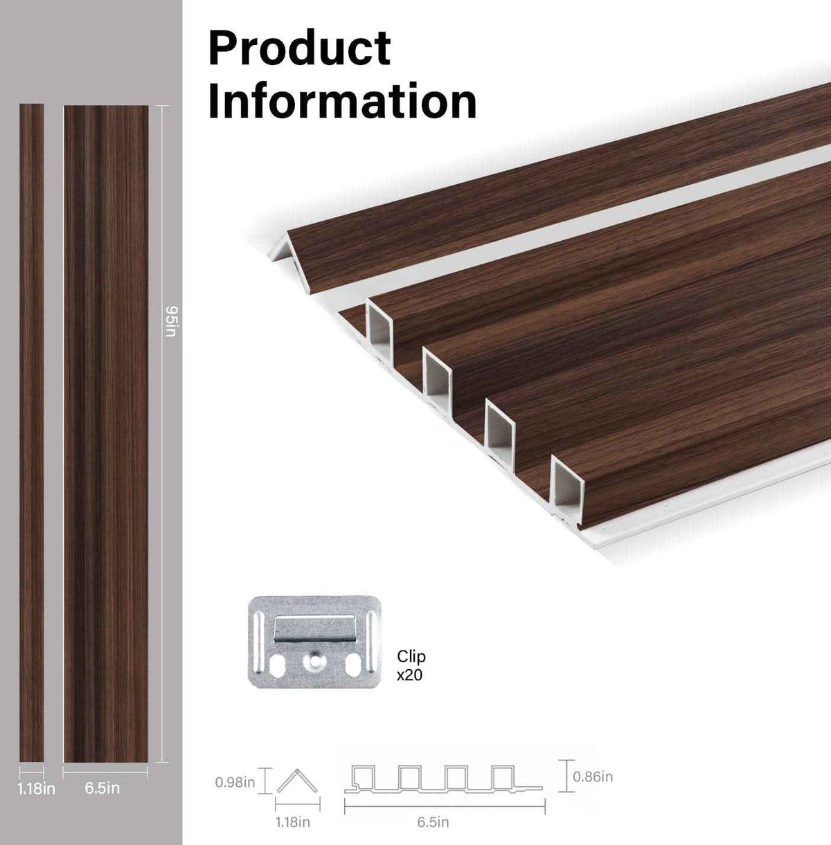 Dark Walnut Oak WPC Fluted 3D Wall Panels |  42.9 sq. ft./Box