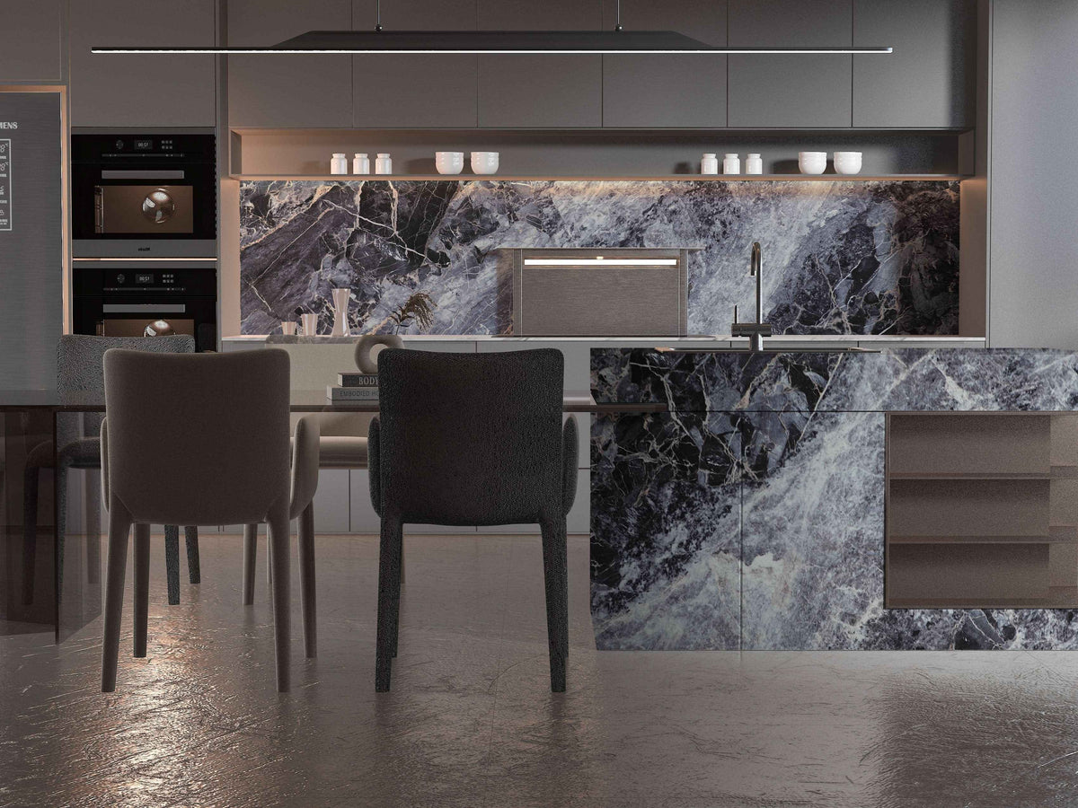 3D Zena Black Marble UV Protected PVC Wall Panel - 4x8 ft, Fireproof & Waterproof, (32 sq. ft)