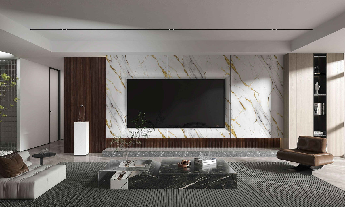 Luxe Gold Vein Marble PVC Wall Panel - Waterproof (4x8 ft, 32 sq. ft)