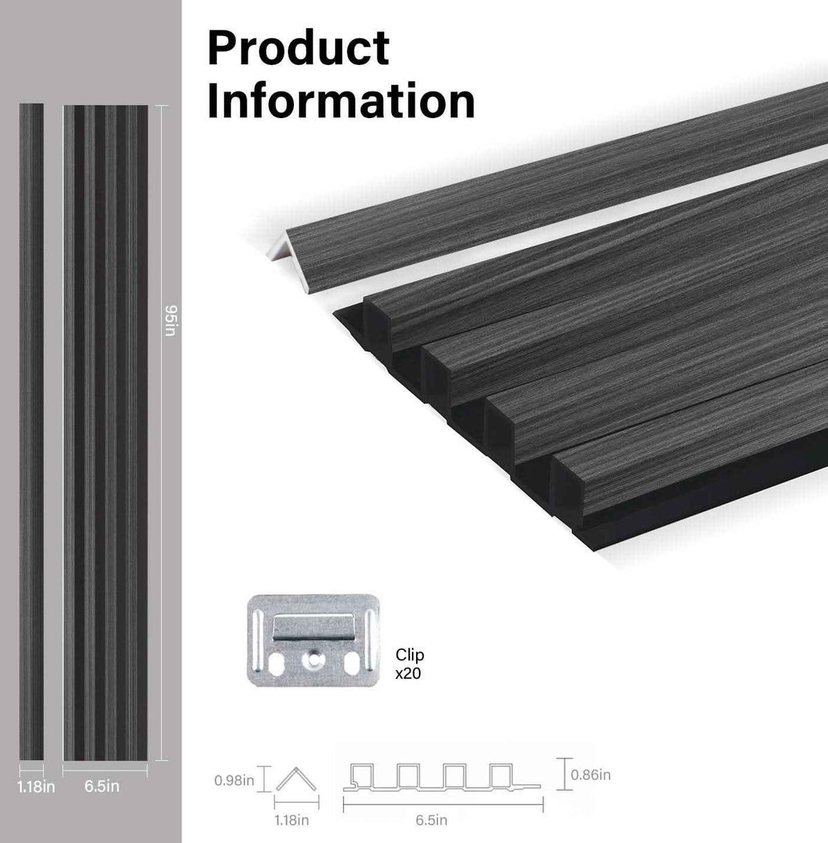 Carborn Gray WPC Fluted 3D Wall Panels |  42.9 sq. ft./Box
