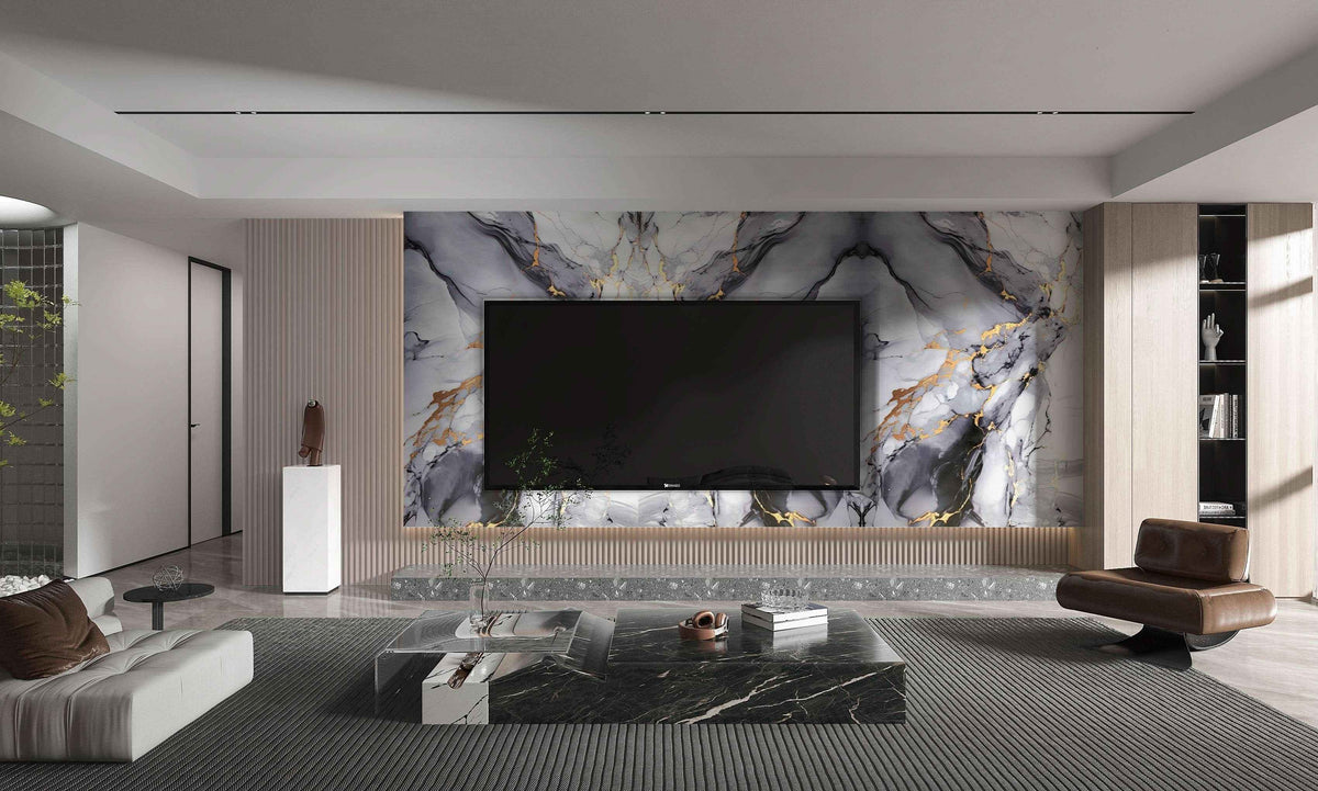 Blue Mist PVC Marble PVC Wall Panel - Waterproof (4x8 ft, 32 sq. ft)