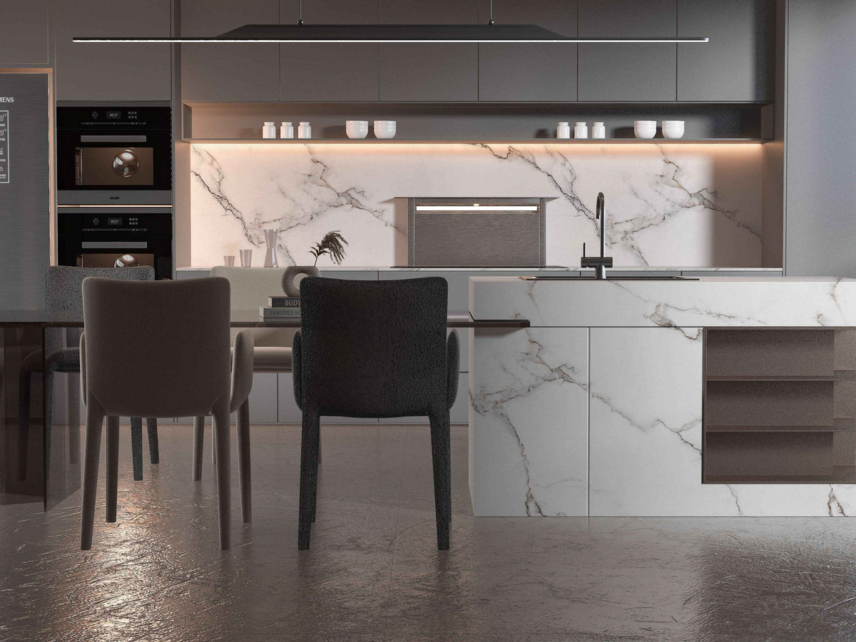 Calacatta White Marble PVC Wall Panel - Waterproof (4x8 ft, 32 sq. ft)