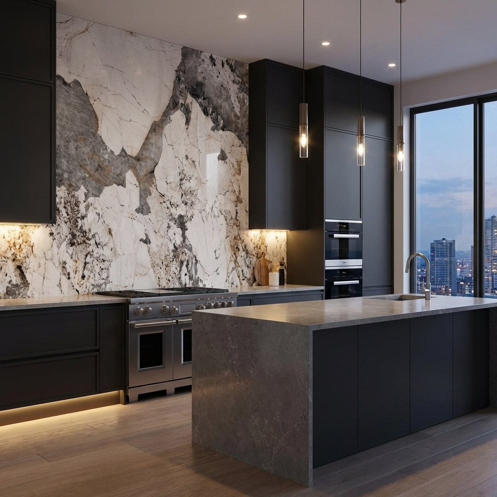 Pandora Granite Wood Veneer Wall Panels | 108" x 48" Infinity Design | Waterproof & Bendable Design - Wall Forma