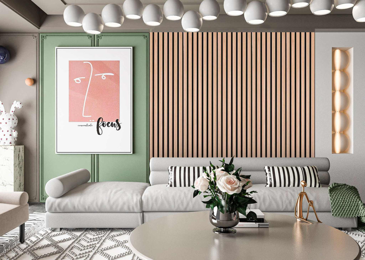 Oak & Black 94” x 24” Acoustic Wood Wall Panel - Soundproofing for Walls & Ceilings - Wall Forma
