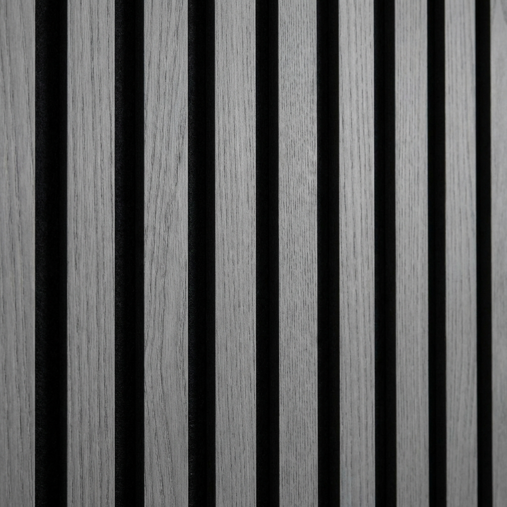 Ash Gray Acoustic Wood Slat Wall Panel | Premium 3-Sided Veneer | Sound-Absorbing