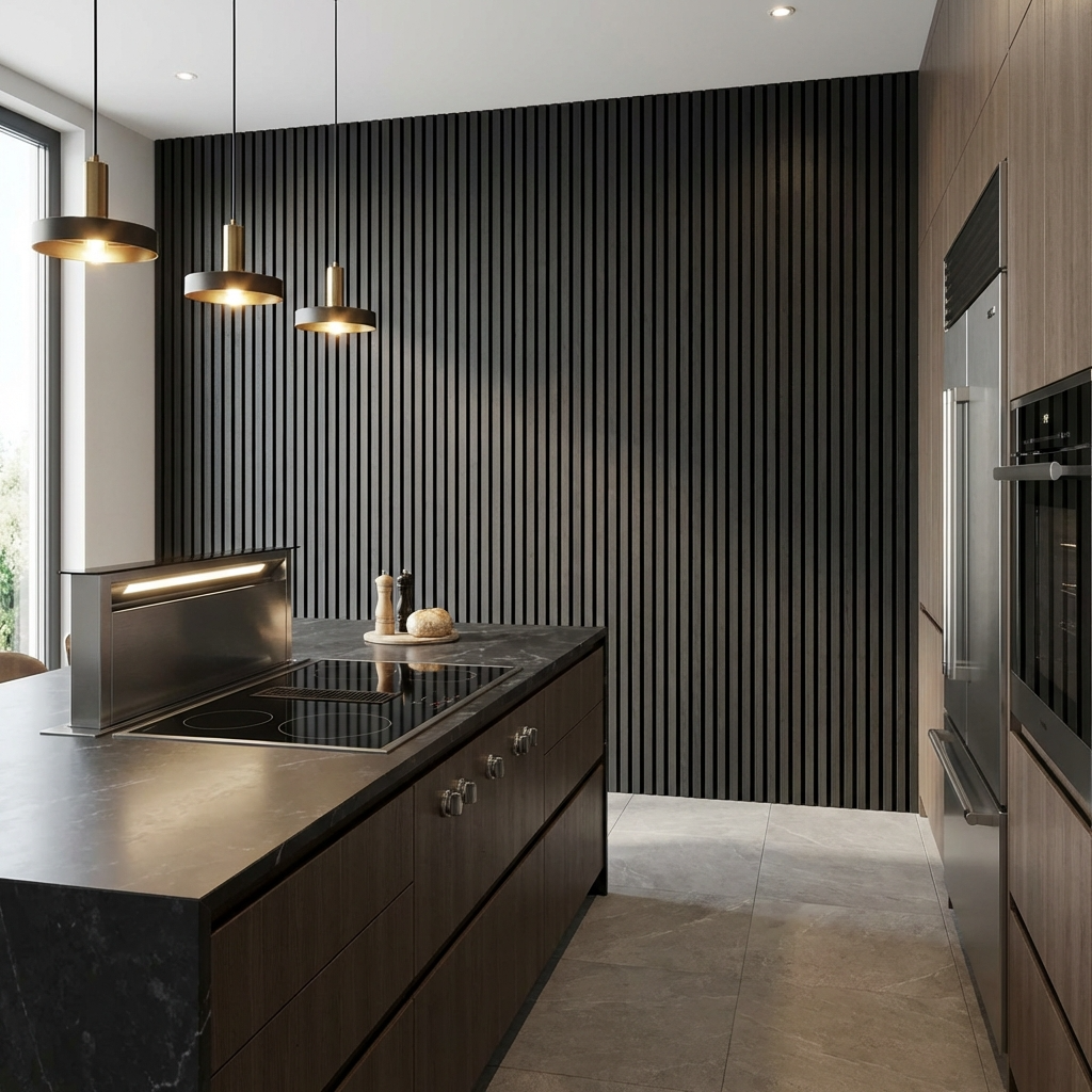 Black Acoustic Wood Slat Wall Panel | Premium 3-Sided Veneer | Sound-Absorbing