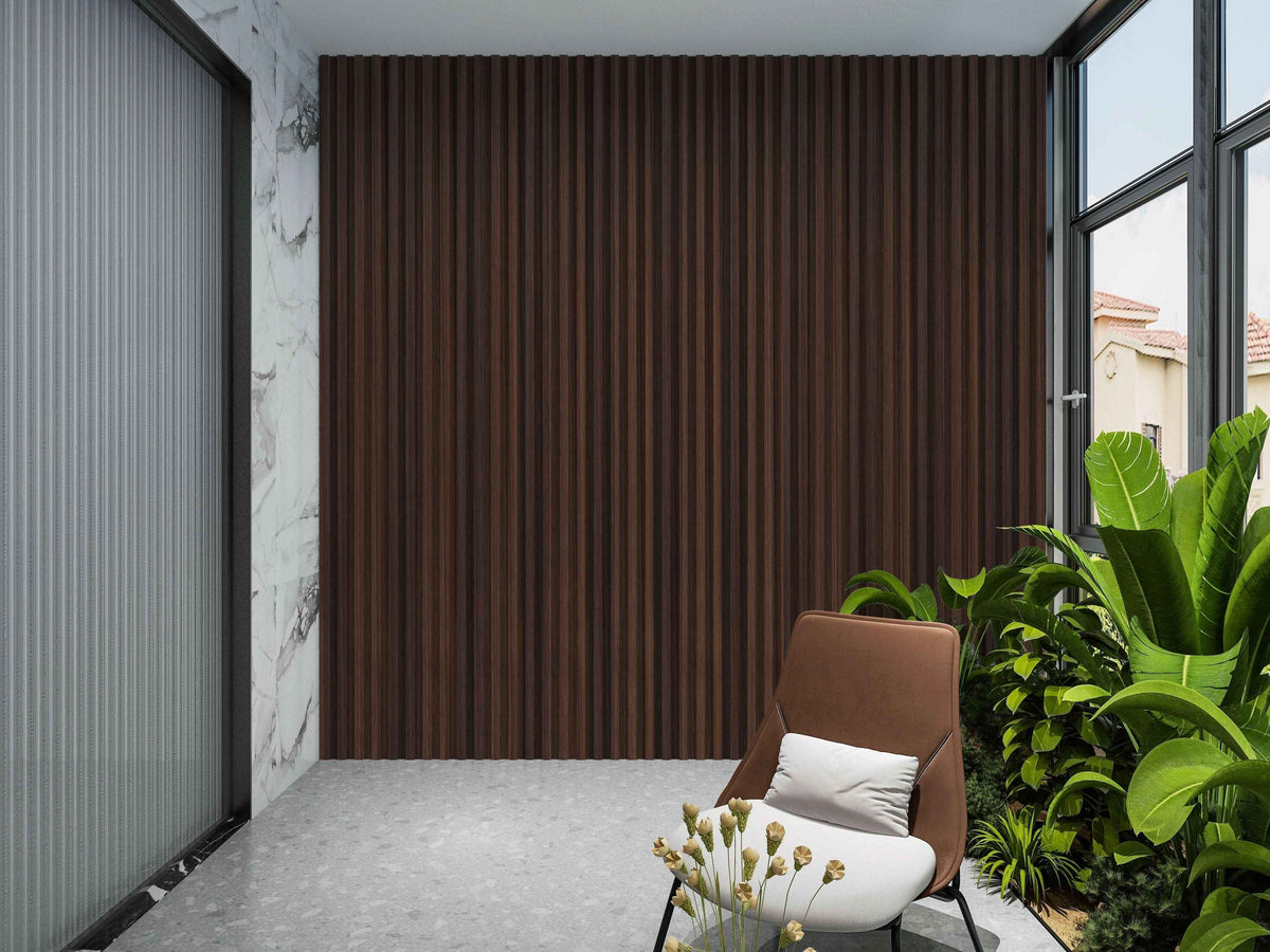 Dark Walnut Oak WPC Fluted 3D Wall Panels |  42.9 sq. ft./Box