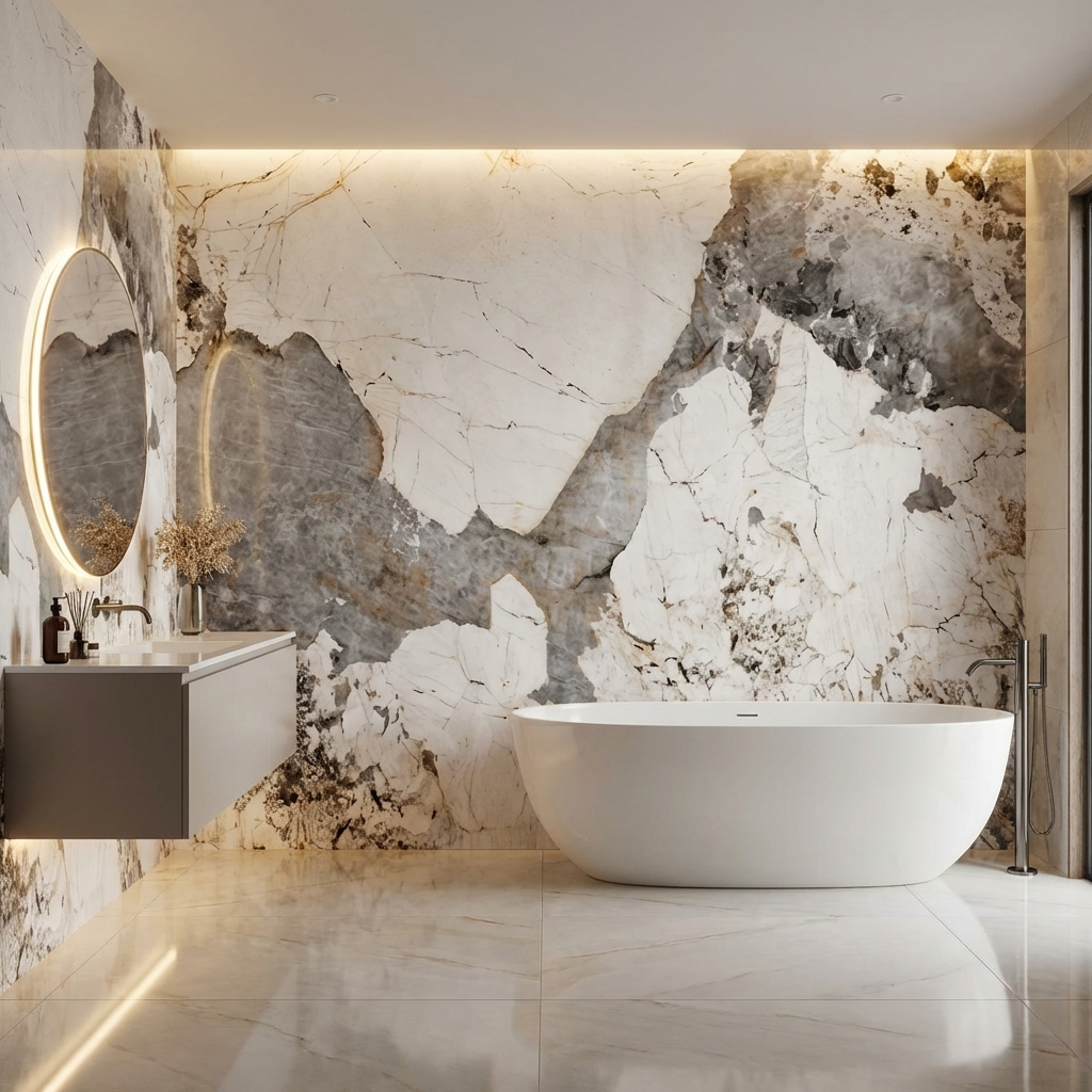 Pandora Granite Wood Veneer Wall Panels | 108" x 48" Infinity Design | Waterproof & Bendable Design - Wall Forma