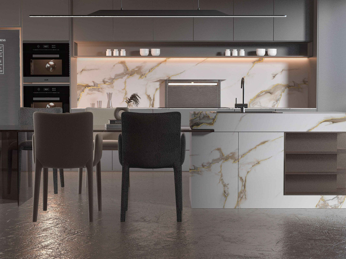 Calacatta Oro Gold Marble PVC Wall Panel - Waterproof (4x8 ft, 32 sq. ft)