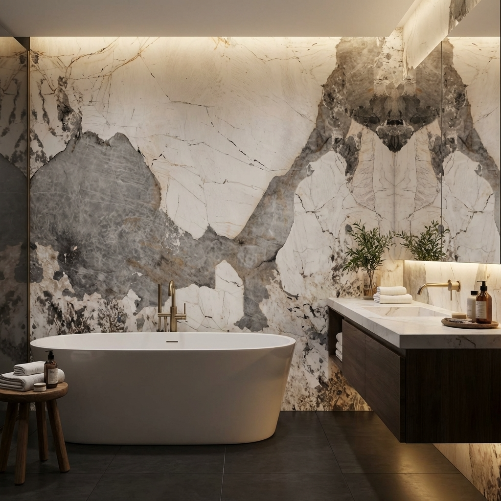 Pandora Granite Wood Veneer Wall Panels | 108" x 48" Infinity Design | Waterproof & Bendable Design - Wall Forma