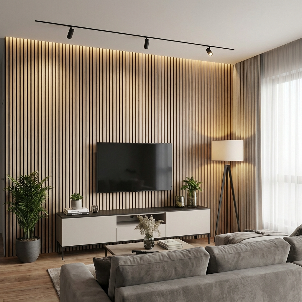 Natural Oak Acoustic Wood Slat Wall Panel | Premium 3-Sided Veneer | Sound-Absorbing