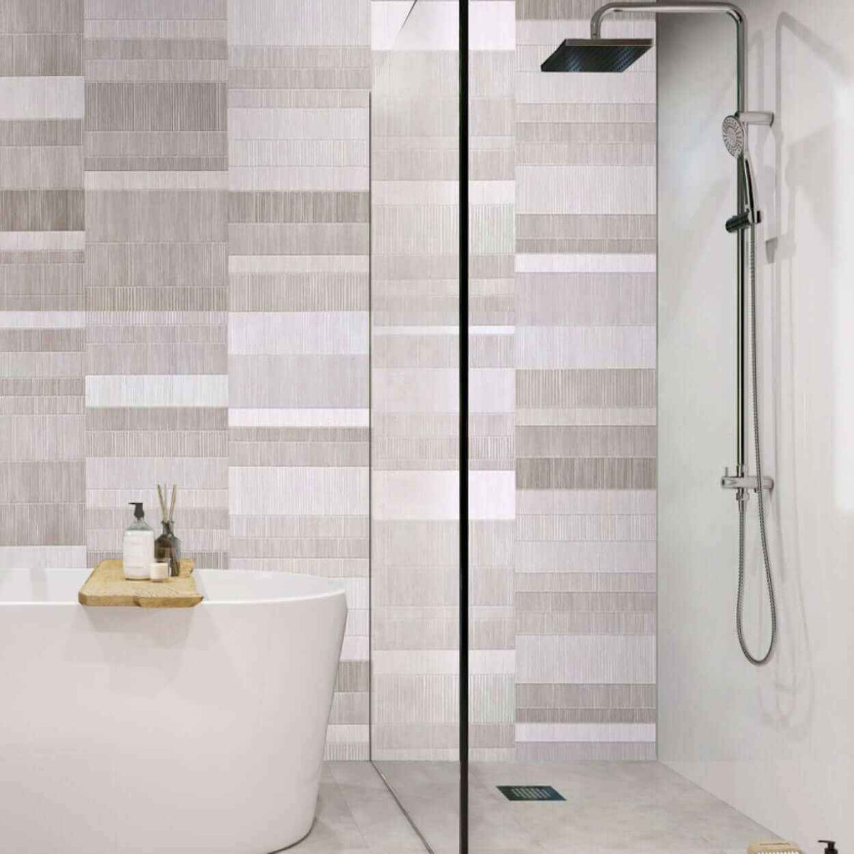 8mm Light Grey Mosaic Bathroom Wall Panel - Pack of 4