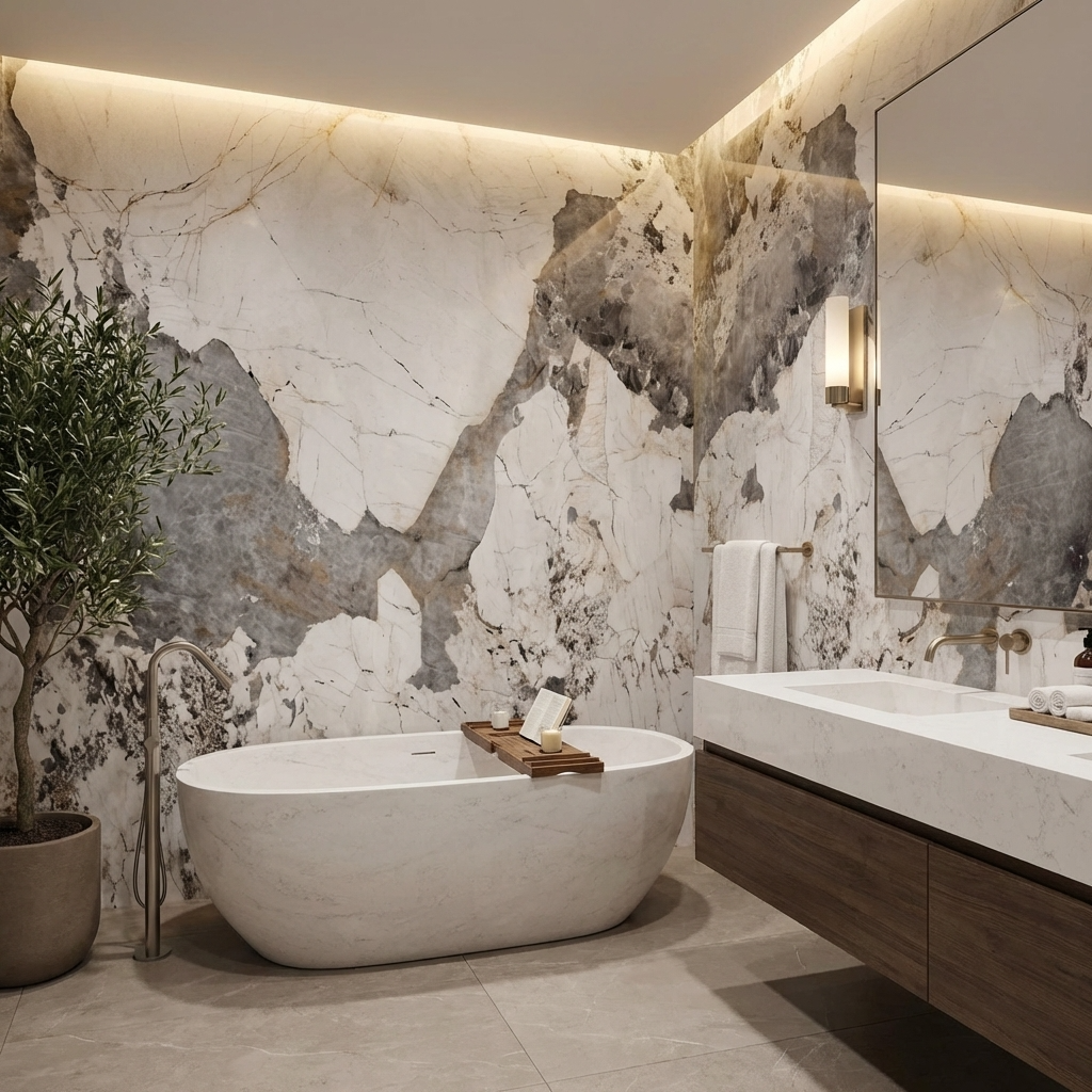 Pandora Granite Wood Veneer Wall Panels | 108" x 48" Infinity Design | Waterproof & Bendable Design - Wall Forma