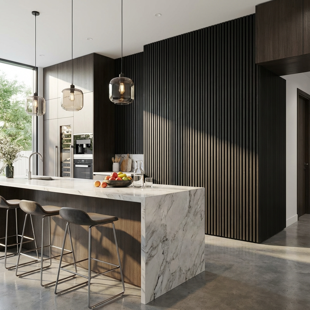 Black Acoustic Wood Slat Wall Panel | Premium 3-Sided Veneer | Sound-Absorbing