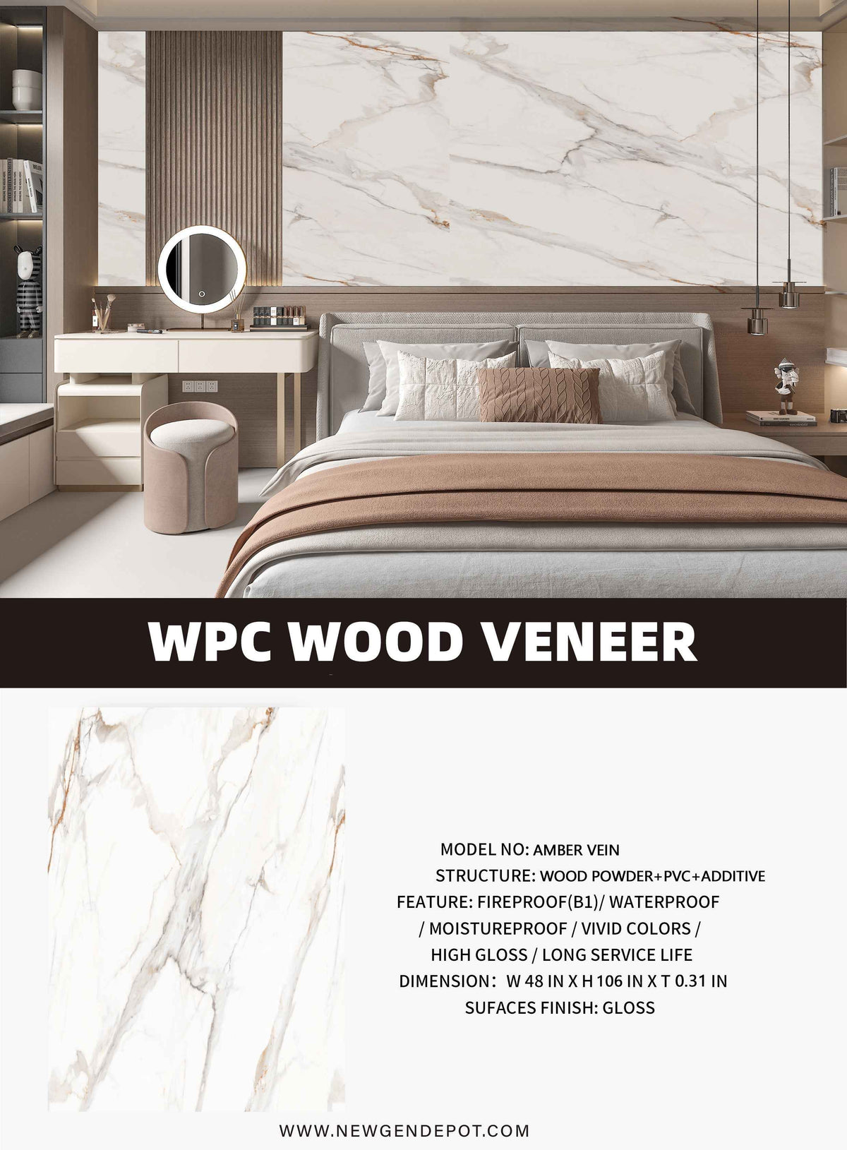 Amber Vein Luxury Marble Veneer Wall Panels - Seamless Connection | Book Match Design