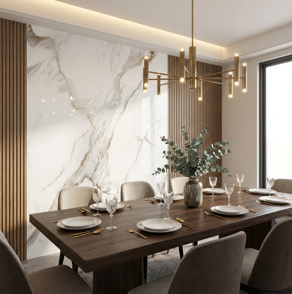 Amber Vein Luxury Marble Veneer Wall Panels - Seamless Connection | Book Match Design