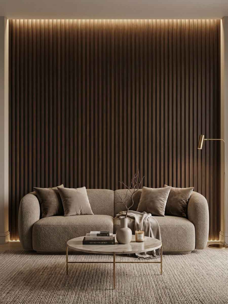 Dark Walnut Oak WPC Fluted 3D Wall Panels |  42.9 sq. ft./Box