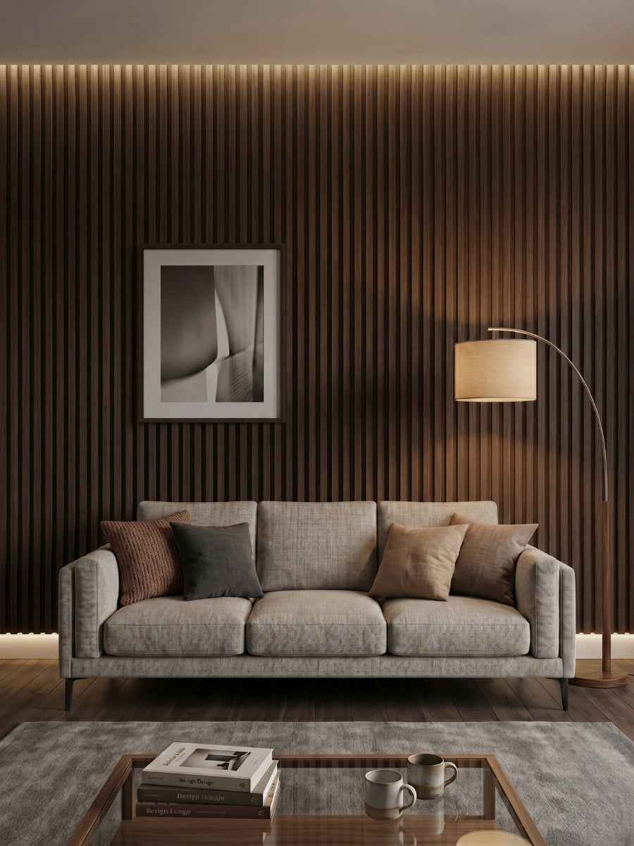 Dark Walnut Oak WPC Fluted 3D Wall Panels |  42.9 sq. ft./Box