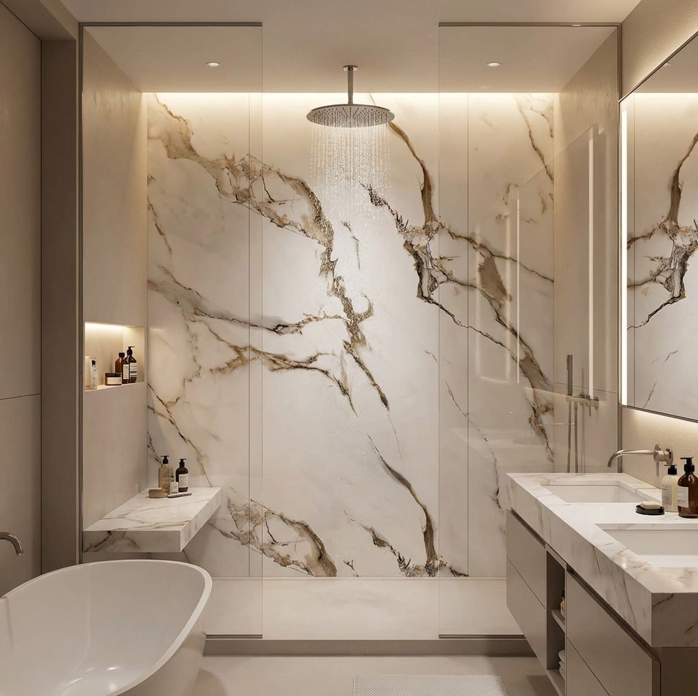 Ethereal Blush Marble UV Protected PVC Wall Panel - 4x8 ft, Fireproof & Waterproof (32 sq. ft)