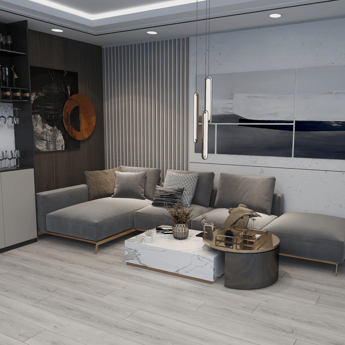 Grey Oak Vinyl Click Flooring 1.75m2 per pack of 8 - Wall Forma