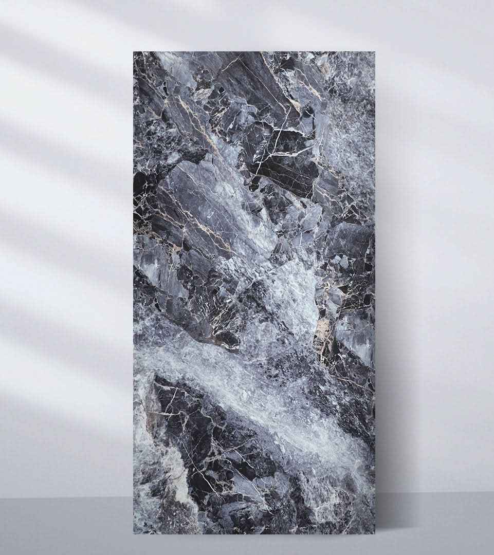3D Zena Black Marble UV Protected PVC Wall Panel - 4x8 ft, Fireproof & Waterproof, (32 sq. ft)