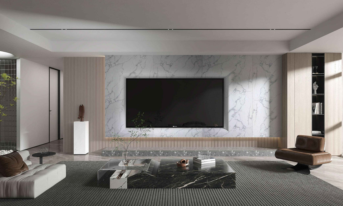 White Gray Pearl Marble PVC Wall Panel - Waterproof (4x8 ft, 32 sq. ft)
