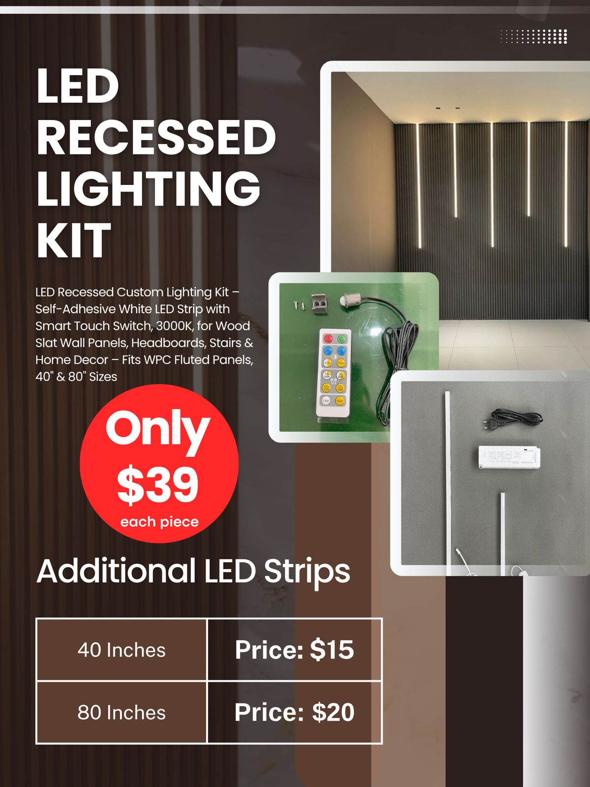 LED Recessed Lighting Kit – Touch Switch, Perfect Fit for WPC Fluted Panels - Wall Forma
