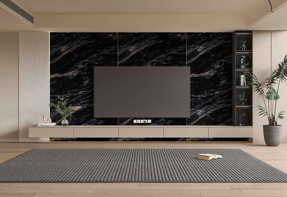 Midnight Gold Marble PVC Wall Panel - Waterproof (4x8 ft, 32 sq. ft)