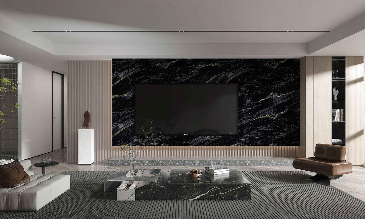 Midnight Gold Marble PVC Wall Panel - Waterproof (4x8 ft, 32 sq. ft)