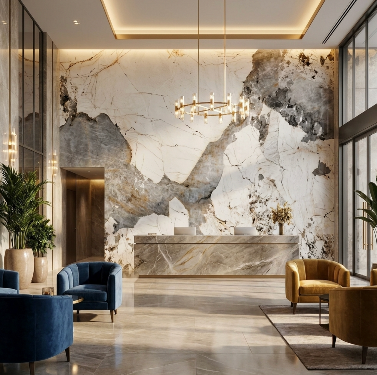 Pandora Granite Wood Veneer Wall Panels | 108" x 48" Infinity Design | Waterproof & Bendable Design