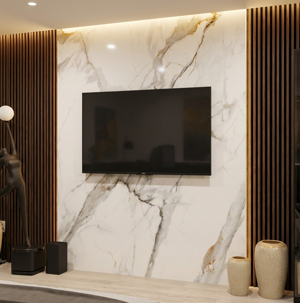 Amber Vein Luxury Marble Veneer Wall Panels - Seamless Connection | Book Match Design
